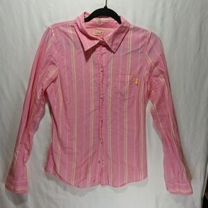 Hollister @ Womans Long Sleeve Shirt Button Down Pink Striped @ Size L